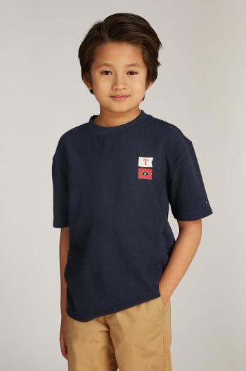 Detské bavlnené tričko Tommy Hilfiger tmavomodrá farba, s potlačou, KB0KB09280