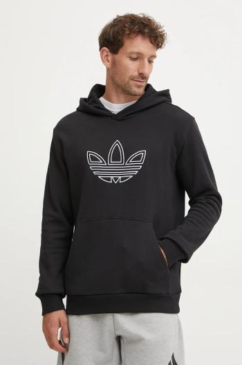 Bavlnená mikina adidas Originals Outline Hoodie pánska, čierna farba, s kapucňou, s nášivkou, JJ1506