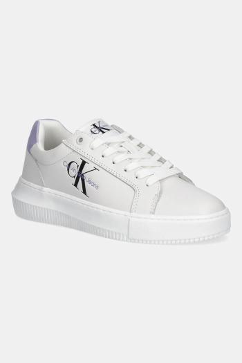 Kožené tenisky Calvin Klein Jeans YW0YW00823 CHUNKY CUPSOLE MONOLOGO W biela farba, YW0YW00823