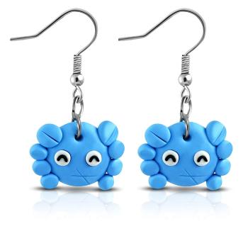 FIMO náušnice, malý krab svetlomodrej farby, háčiky