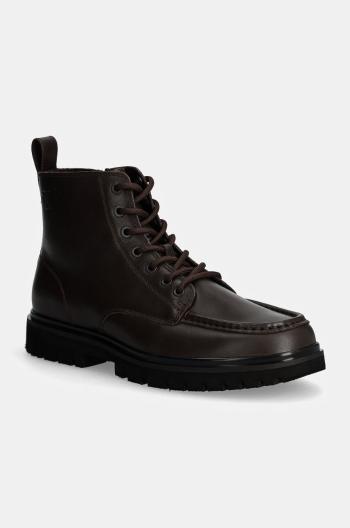 Kožená obuv Calvin Klein Jeans EVA BOOT MID LACEUP UNFORM DRESS pánska, hnedá farba, YM0YM01073