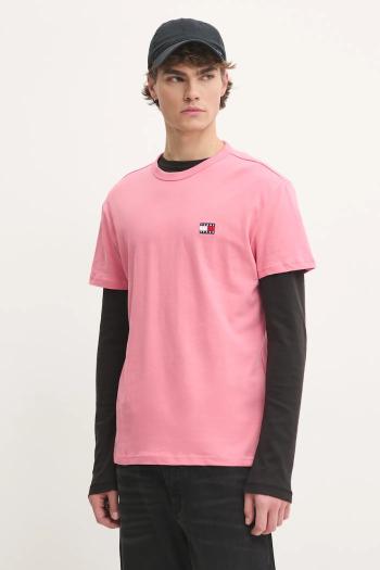 Bavlnené tričko Tommy Jeans pánsky, ružová farba, jednofarebný, DM0DM20322