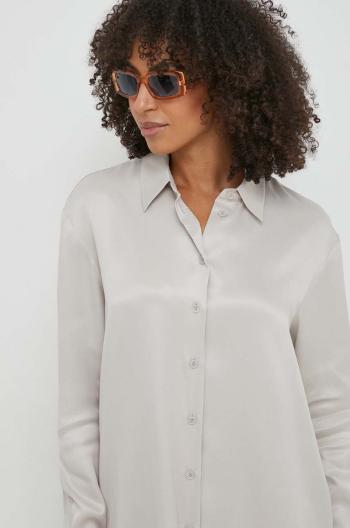 Košeľa Calvin Klein dámska,šedá farba,voľný strih,s klasickým golierom,K20K206299