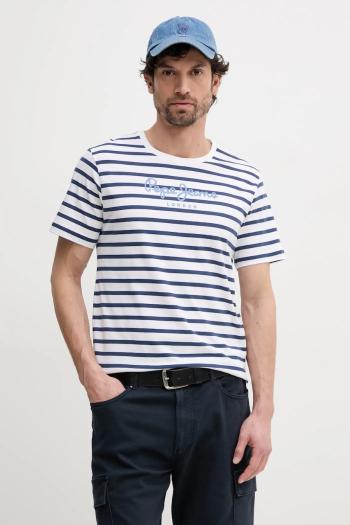Bavlnené tričko Pepe Jeans pánsky, biela farba, vzorovaný