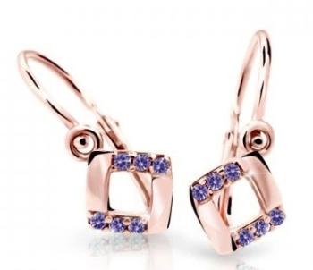 Cutie Jewellery Štvorcové detské náušnice z ružového zlata C2268-10-X-4 fialová