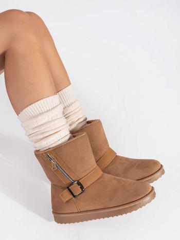 Trendy béžové dámske snehové topánky bez podpätku