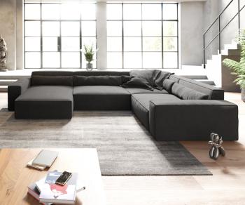 Pohovka v tvare U Sirpio XL 360x260 cm z mikrovlákna čierna variabilné