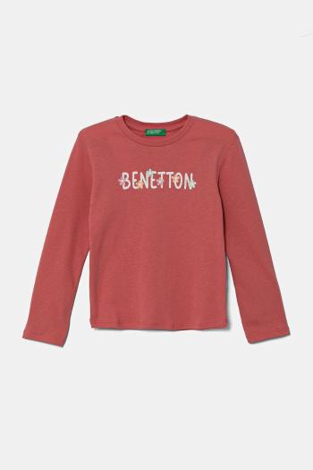 Detská bavlnená košeľa s dlhým rukávom United Colors of Benetton ružová farba, 3I9WG10HV