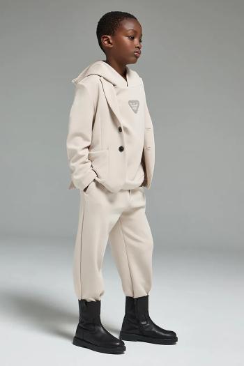 Detská mikina Emporio Armani béžová farba, s kapucňou, s nášivkou, EB000835 AF16254