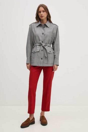 Bunda Tommy Hilfiger dámska, šedá farba, prechodná, oversize, WW0WW43316
