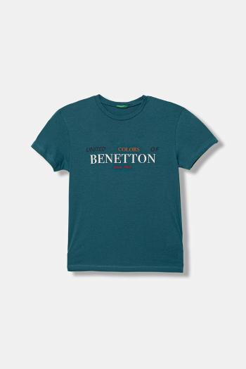 Detské bavlnené tričko United Colors of Benetton tyrkysová farba, s potlačou, 3I1XC10Q4