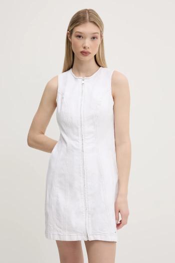Rifľové šaty Tommy Jeans biela farba, mini, priliehavé, DW0DW20420
