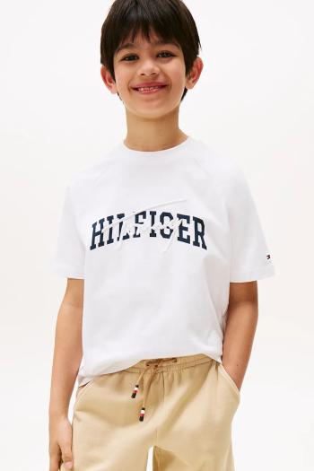Detské bavlnené tričko Tommy Hilfiger biela farba, s potlačou, KB0KB09726