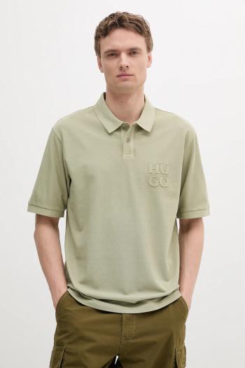 Bavlnené polo tričko HUGO zelená farba, jednofarebné, 50535286