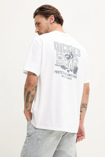 Bavlnené tričko Dickies pánske, biela farba, s potlačou, DK0A4Z8R0WH1