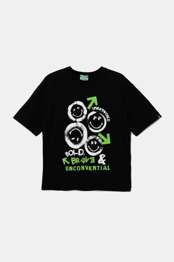 Detské bavlnené tričko United Colors of Benetton čierna farba, s potlačou, 3I1XC10NR