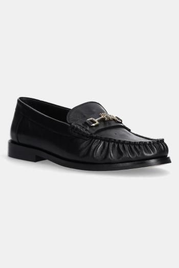 Kožené mokasíny Tommy Hilfiger SOFT LEATHER HORSEBIT LOAFER dámske, čierna farba, na plochom podpätku, FW0FW08414