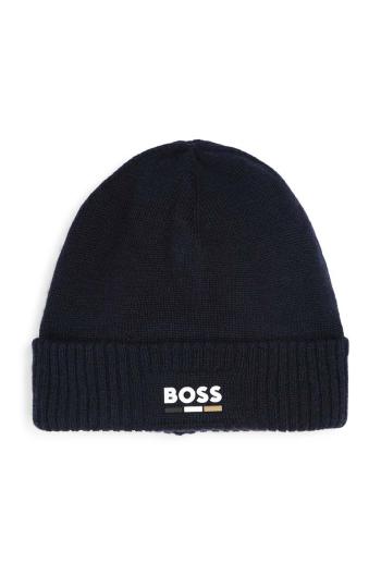 Detská čiapka s prímesou vlny BOSS tmavomodrá farba biela, J51600