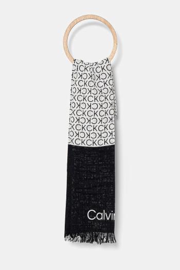 Bavlnený šál Calvin Klein dámsky, čierna farba, vzorovaný, K60K612979