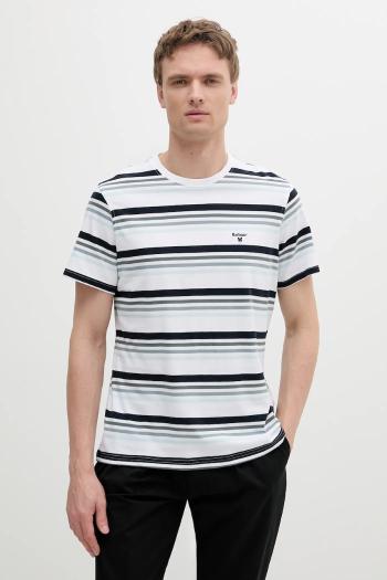 Bavlnené tričko Barbour Houstead Stripe Tailored Fit T-Shirt pánske, biela farba, vzorované, MTS1392