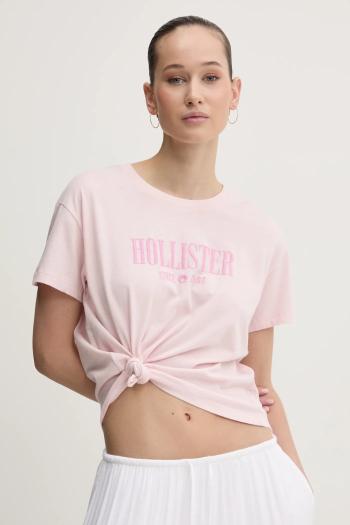 Bavlnené tričko Hollister Co. dámsky, ružová farba, KI357-5000