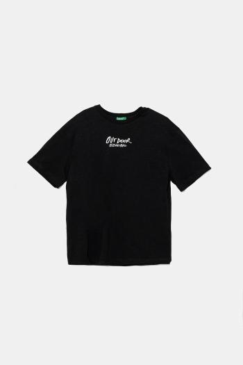 Detské bavlnené tričko United Colors of Benetton čierna farba, s potlačou, 3SLUC10P8