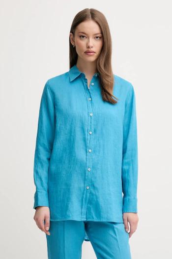 Ľanová košeľa United Colors of Benetton zelená farba, regular, s klasickým golierom
