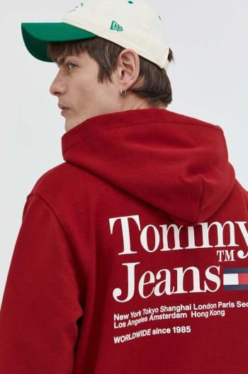 Mikina Tommy Jeans pánska, bordová farba, s kapucňou, s potlačou, DM0DM18860