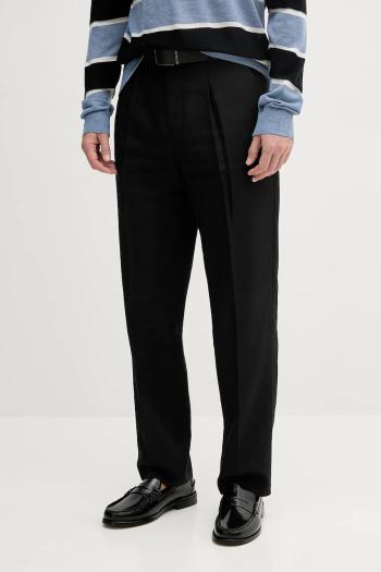 Ľanové nohavice Calvin Klein čierna farba, priliehavé, LV04LB448G