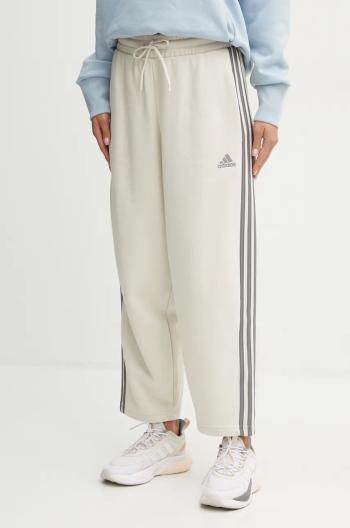 Tepláky adidas Essentials béžová farba, široké, vysoký pás, IY1744