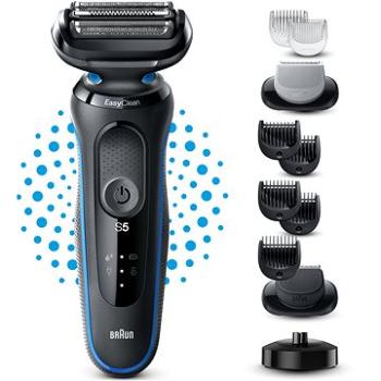 Braun Series 5 51-B4650sk Holiaci Strojček s 2 Nadstavcami EasyClick, Nabíjací Stojan, Modrý (4210201432869)