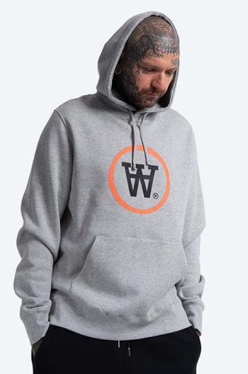 Bavlnená mikina Wood Wood Ian Hoodie 10135605-2424 GREY MELANGE pánska, šedá farba, s kapucňou, s potlačou