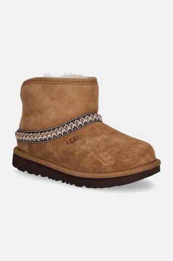 Detské semišové snehule UGG KIDS CLASSIC MINI CRESCENT hnedá farba, 1157697K