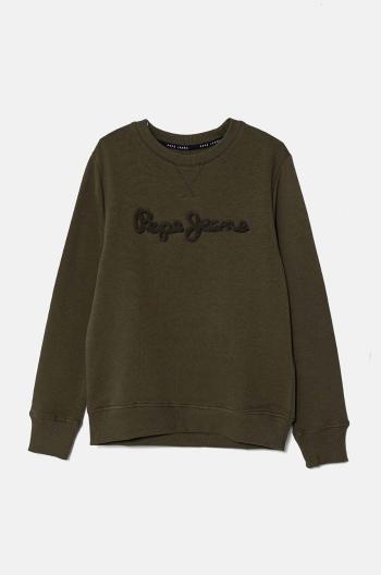 Detská bavlnená mikina Pepe Jeans NEW LAMONTY CREW zelená farba, s nášivkou, PB581613