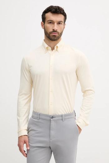 Bavlnená košeľa BOSS Orange béžová farba, slim, s golierom button-down, 50543089