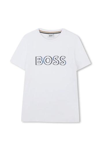 Detské bavlnené tričko BOSS biela farba, s potlačou, J52034