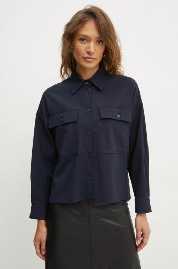 Košeľa s prímesou vlny Weekend Max Mara tmavomodrá farba, voľný strih, s klasickým golierom, 2425046042600