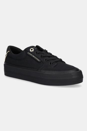 Tenisky Tommy Hilfiger ESSENTIAL VULC TEXTILE SNEAKER dámske, čierna farba, FW0FW08323