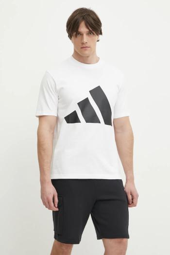 Bavlnené tričko adidas Essentials pánske, biela farba, s potlačou, JE8943