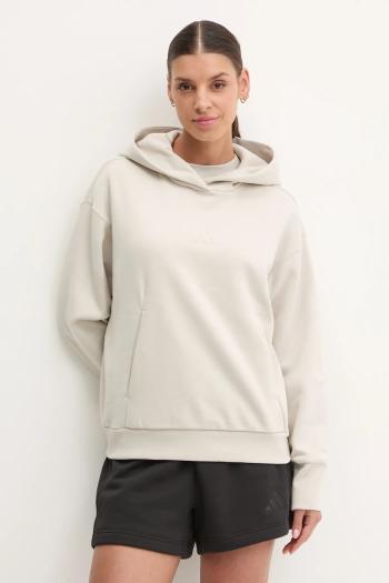 Mikina adidas ALL SZN dámska, béžová farba, s kapucňou, s nášivkou, JD4675