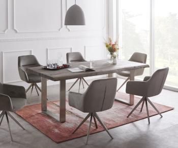 Jedálenský stôl Edge 180x90 XL akácia platina nerezová oceľ úzka