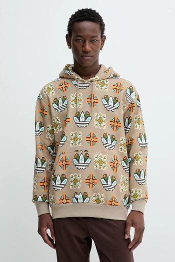 Mikina adidas Originals Graphic Lo Hd béžová farba, s kapucňou, vzorovaná, JW1084