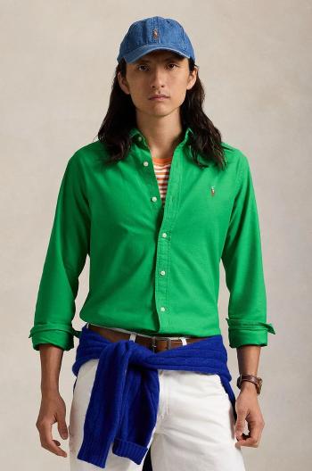 Bavlnená košeľa Polo Ralph Lauren pánska, zelená farba, regular, s golierom button-down