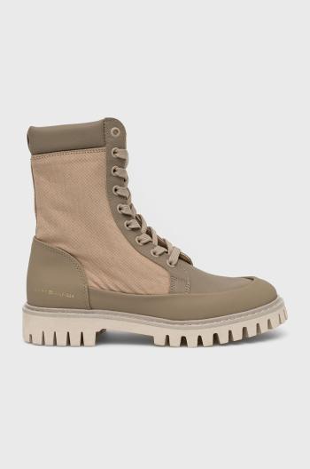 Členkové topánky Tommy Hilfiger Th Casual Lace Up Boot dámske, béžová farba, na plochom podpätku,