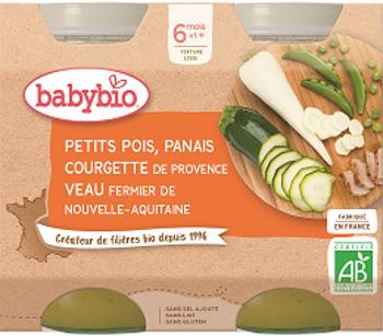 BABYBIO menu hrášok, paštrnák, cuketa s teľacím mäsom 2 x 200 g
