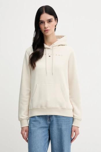 Mikina Tommy Jeans béžová farba, s kapucňou, s nášivkou, DW0DW20304