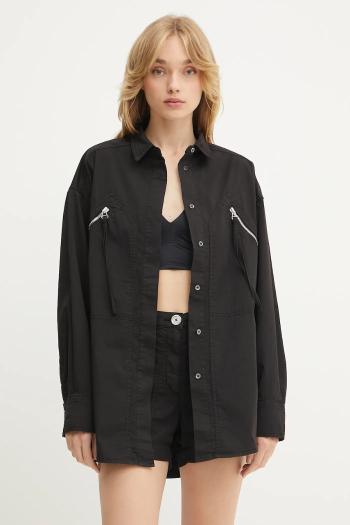 Košeľa Pinko čierna farba, voľný strih, s klasickým golierom, 105263 A2L8