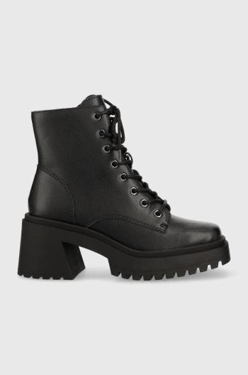 Kožené členkové topánky Steve Madden Freeport dámske, čierna farba, na podpätku,