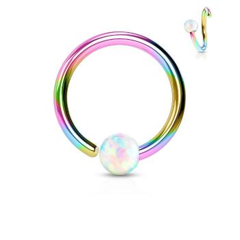 Piercing z chirurgickej ocele, lesklý dúhový krúžok s opálovou guličkou - Hrúbka x priemer x veľkosť guličky: 1 x 10 x 2 mm