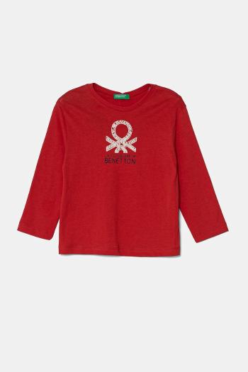Detská bavlnená košeľa s dlhým rukávom United Colors of Benetton červená farba, 3I1XG10HS